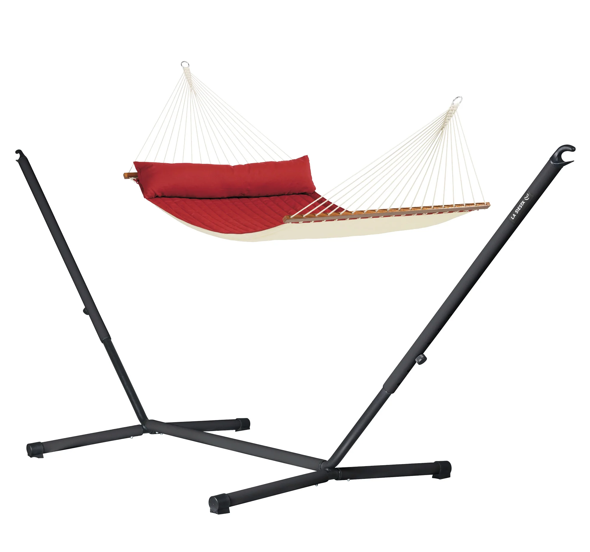 Nautico Outdoor R Padded Anthracite Red Pepper - Gefütterte King Size Stabhängematte Outdoor mit Gestell aus verzinktem Stahl
