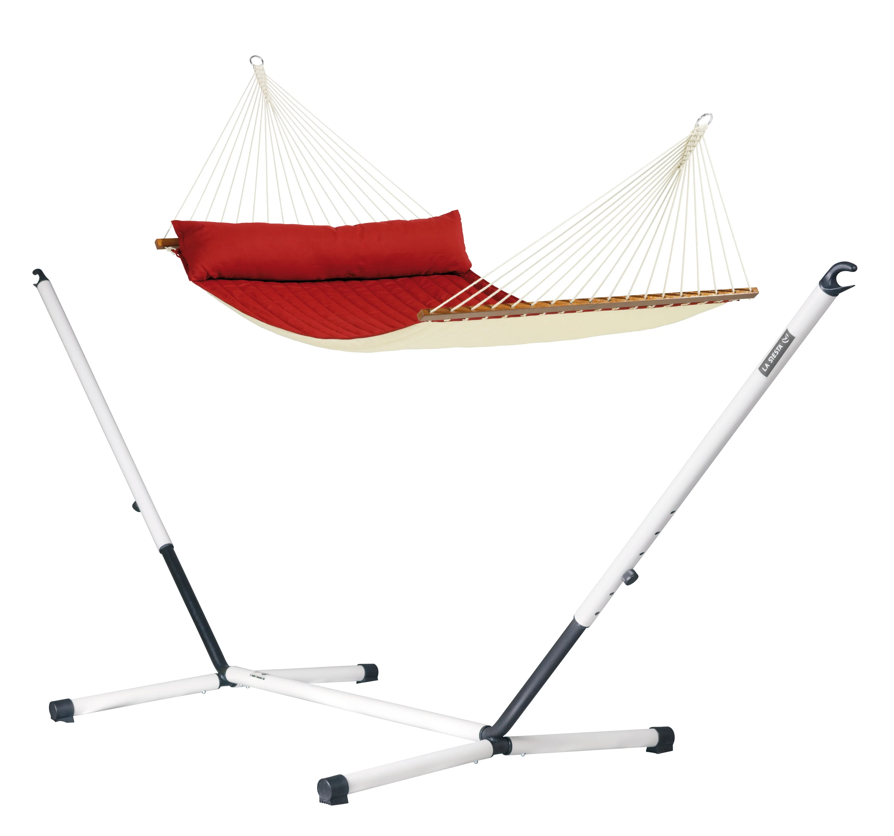 Nautico Outdoor R Padded Cool Grey Red Pepper - Gefütterte King Size Stabhängematte Outdoor mit Gestell aus verzinktem Stahl